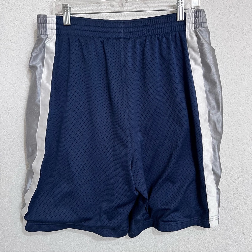 Nike Navy White Silver Side Stripe Lined Basketball Shorts Pockets XL - Picture 2 of 11